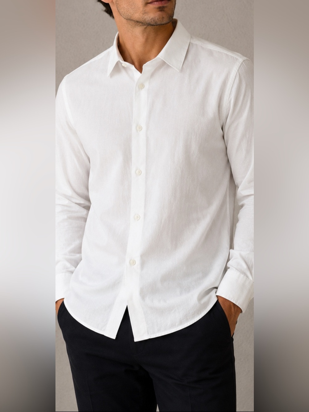 Filippa K Mens White Stretch Cotton Button Down Shirt Large Minimalist Slim Fit